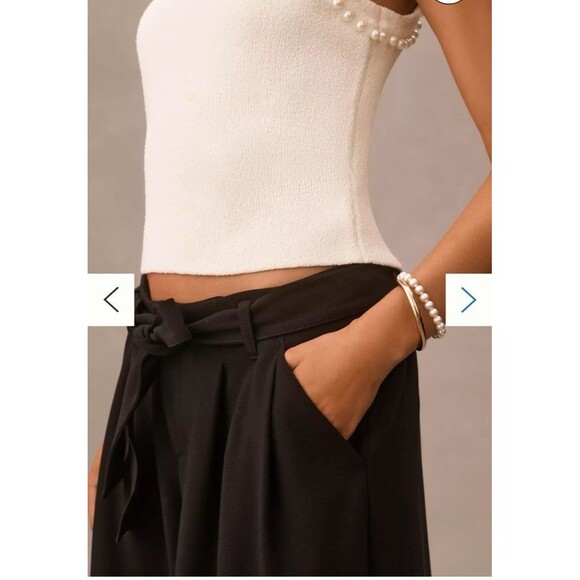 Maeve Anthropologie Tie-Waist Culottes Pants Wide‎ Leg Womens Sz 6 Black Cropped - Picture 6 of 15